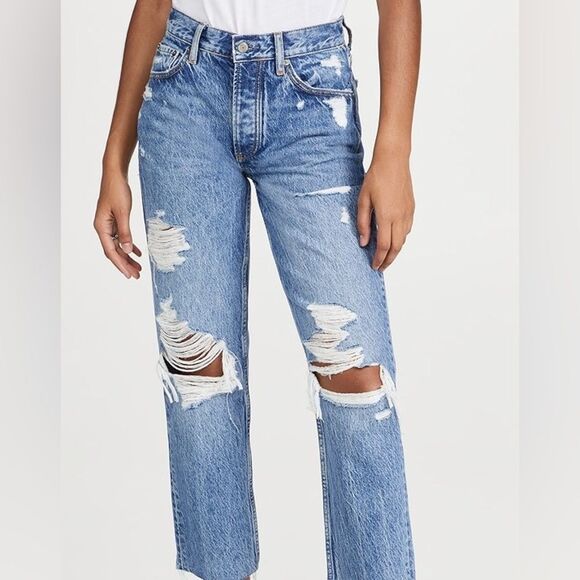 NWT BOYISH Womens The Tommy Organic Cotton Blend Distressed Button Fly Jeans 26